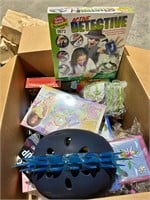 Large box full of mostly new toys