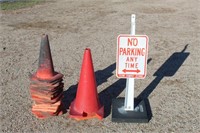 Assorted Traffic Cones, No Parking Sign