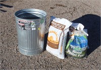 Galvanized Trash Can, Misc. Wood Stove Pellets
