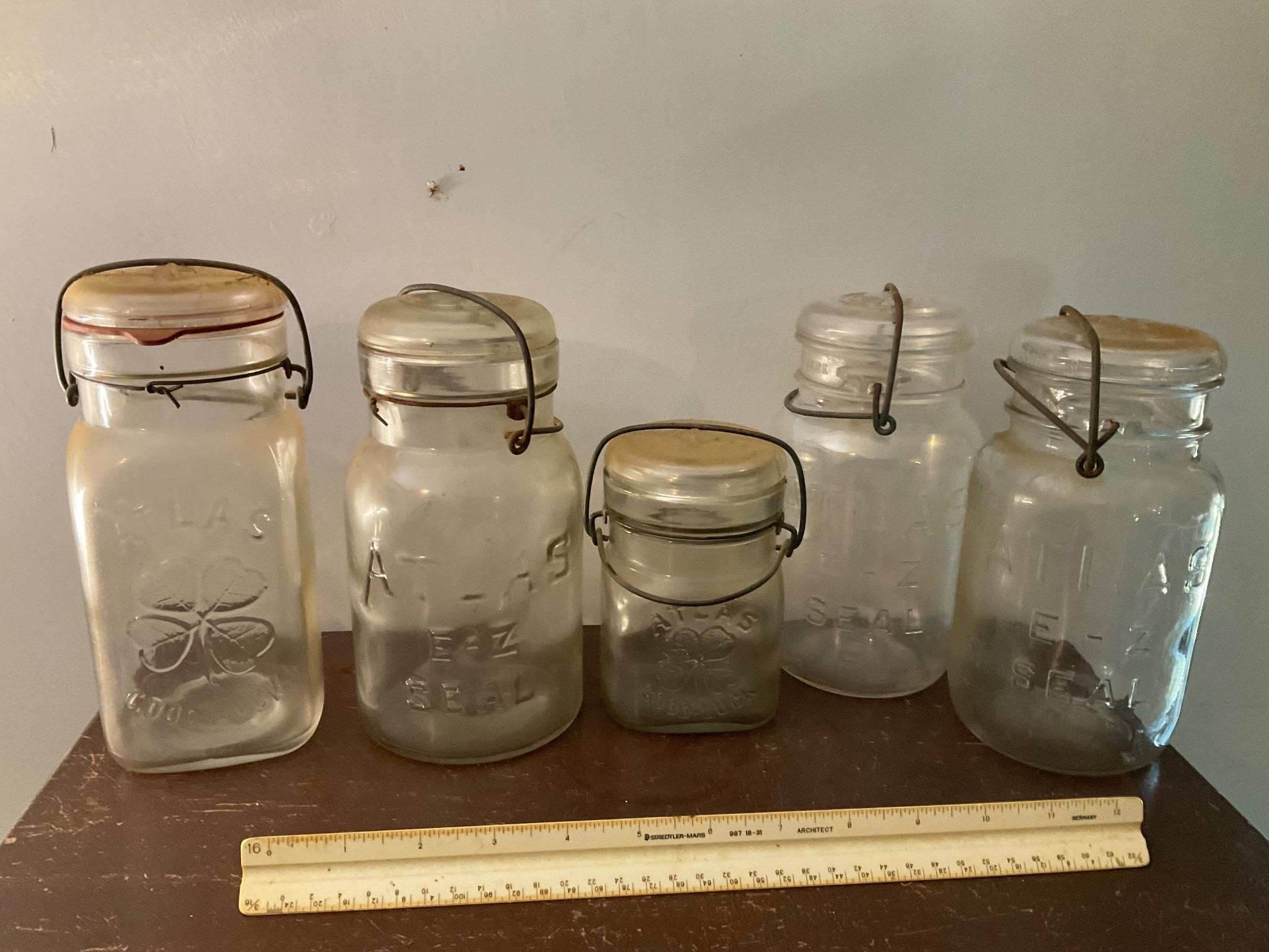 5 antique jars