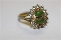 18Kt Gold Plated Jadeite and Cz Ring