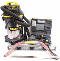 Stanley Wet/dry Vac, Bow Saw, Level & Drill