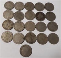 21 Liberty V Nickels includes 1883 & 1889 w/ Cents