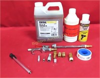 Air Compressor Items: Oil, Tire Gauge, Fittings