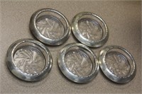 Lot of 5 Sterling Rim Glass Coasters