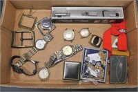 Flat of Vintage Watches: Gruen, etc & Lapel pins