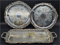 (3) Sheffield Silver Tone Footed Serving Platters