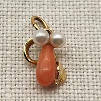 14K Gold Pearls & Coral Pendant