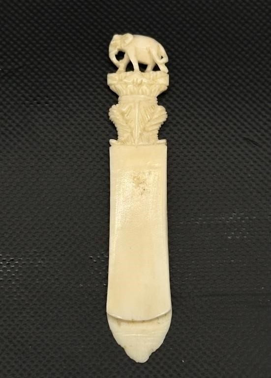Carved Bone Bookmark w/ Elephant Top