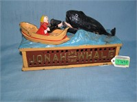 Jonah and the whale cast iron mechanical bank circ