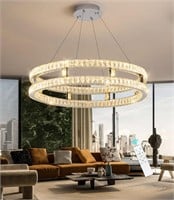 $339  LED Crystal 2-Ring Chandelier  Dimmable-W32