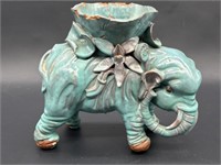 Figural Ceramic Blue Elephant Plant Stand