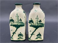 Pair Green & White Glazed Terra Cotta Bottle Vases