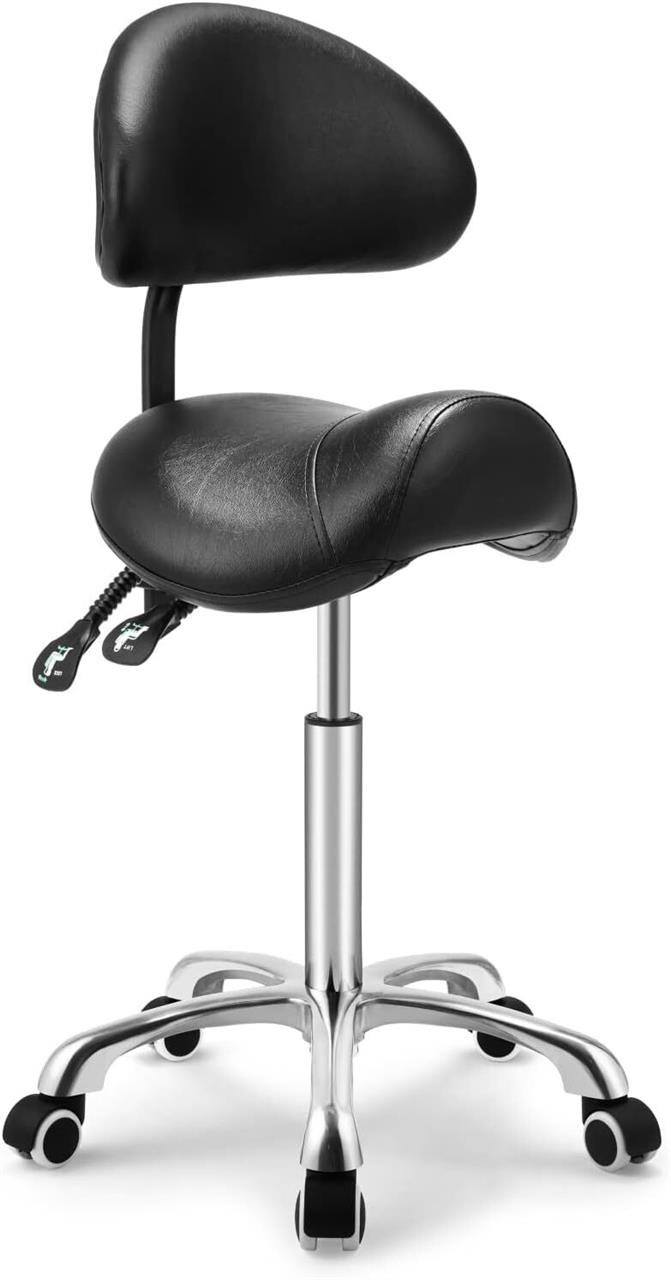 Black Adjustable Saddle Stool with Back