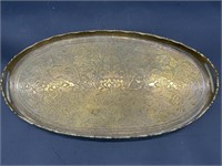 Embossed Brass-Look Handled Oval Tray