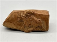 Folk Art Carved Wooden Flute w/ Man on Horseback