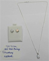 925 Silver Opal Post Earrings & Matching Necklace