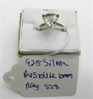 925 Silver Prisiolite 10mm Ring Sz 8