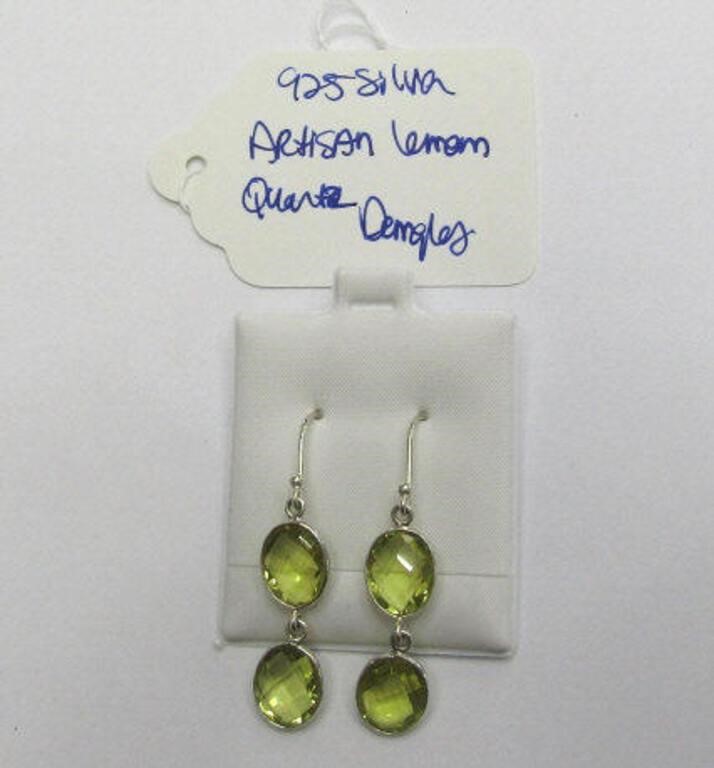 925 Silver Artisan Quartz Dangle Earrings