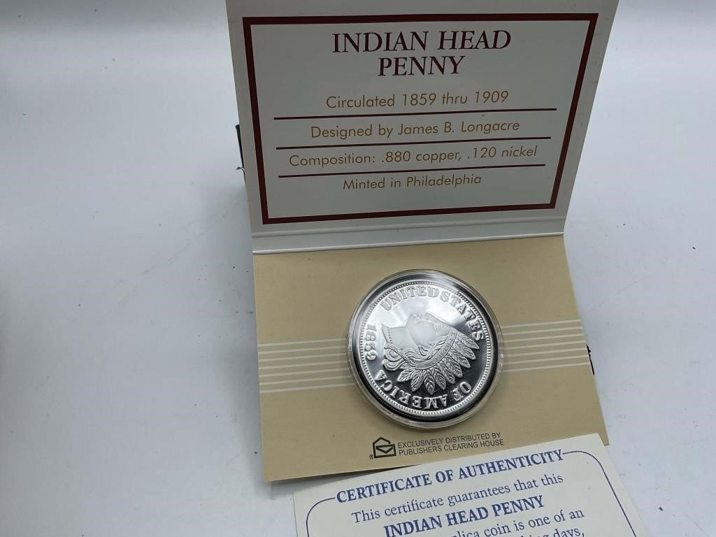 1859 INDIAN HEAD PENNY REPLICA COIN LIMITED EDITIO