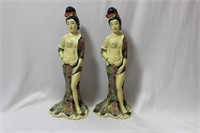 Pair of Beautiful Chinese Resin Seminude Figurines
