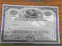 Collins radio company stock certificate