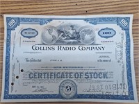 Collins radio company stock certificate