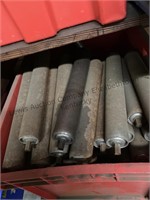 Red tote, large quantity of conveyor rollers