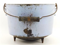 * Antique Cast Iron Enamel Footed Pot - 11-1/2"