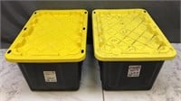 2 Plastic Storage Totes 27 Gallon Black / Yellow