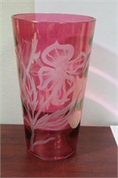 An Etched Cranberry Vase