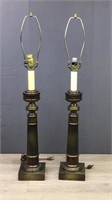 Pair Of Column Lamps - Not Brass - Work