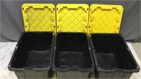 3 Storage Totes 27 Gallon With Lids Black /yellow