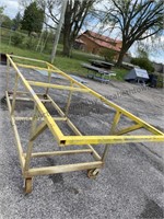Large metal stock cart on casters 13 feet Long 39