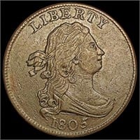 1805 Stem 5 Draped Bust Half Cent LIGHTLY