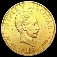 1915 Cuba .9675oz Gold 20 Pesos CHOICE AU