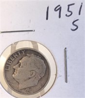 1951 S  Roosevelt Silver Dime