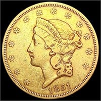 1851 $20 Gold Double Eagle LIGHTLY CIRCULATED