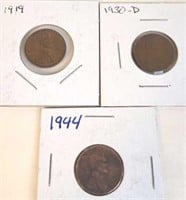1919, 1930 D, 1944 Lincoln Wheat Pennies