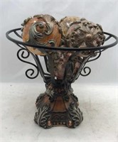 Pedestal Bowl W/ Decor Balls** - Resin & Glass