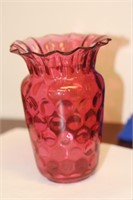 A Foliated Cranberry Red Glass Vase
