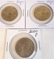 3 - 2000 P Sacagawea One Dollar Coins