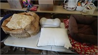 4 Dog Beds w/ Dog Toys & 2 Assorted Pillows