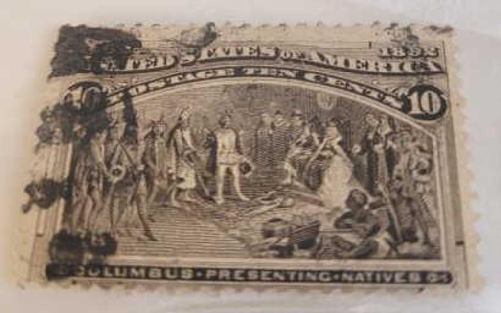 1893 10 Cent Columbus Presenting Natives Stamp