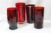 Lot of Four Ruby Red Glass Tumblers