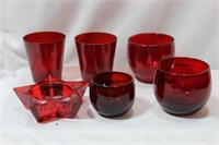 Lot of 6 Ruby Red Glass Articles