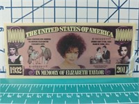 In memory of Elizabeth Taylor, banknote