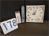 Wall Clock, Wooden Thermometer, Crystal Twister