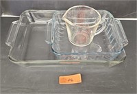 Glass baking dishes and measuring cup.