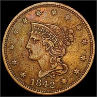 1842 Lg Date Braided Hair Large Cent LIGHTLY